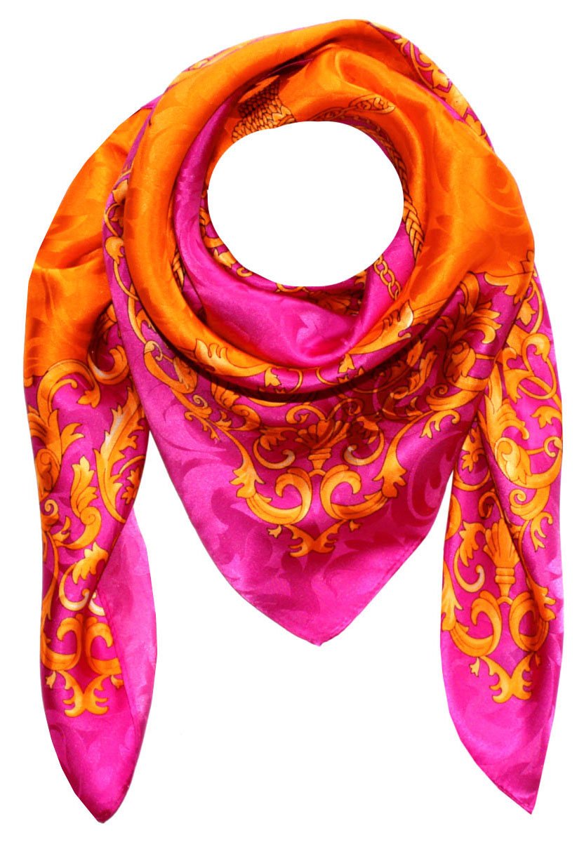 LORENZO CANA - Luxus Seidentuch Damast 100% Seide gewebt bedruckt 88 cm x 88 cm opulentes Barockmuster Tuch Halstuch orange 89129