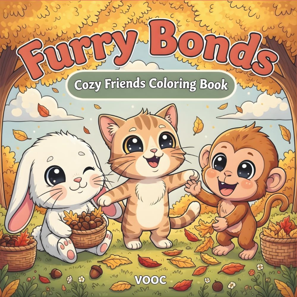Furry Bonds: Cozy Friends Coloring Book with Chibi Cute Animal Friends, Heartwarming Togetherness Scenes, Calm Friendship for Adults and Teens Relaxation