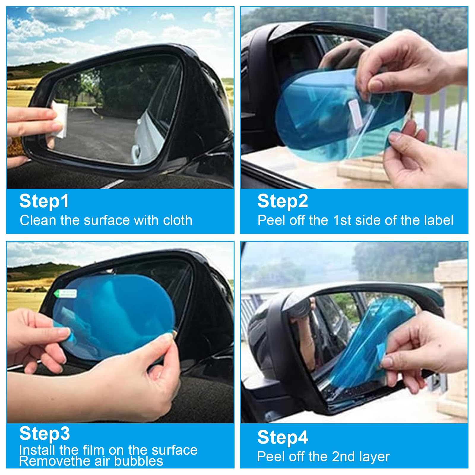 Lot De 8 Films De Rétroviseur Voiture Anti-Pluie Anti-Buée - Protection Impermeable Et Vision Claire