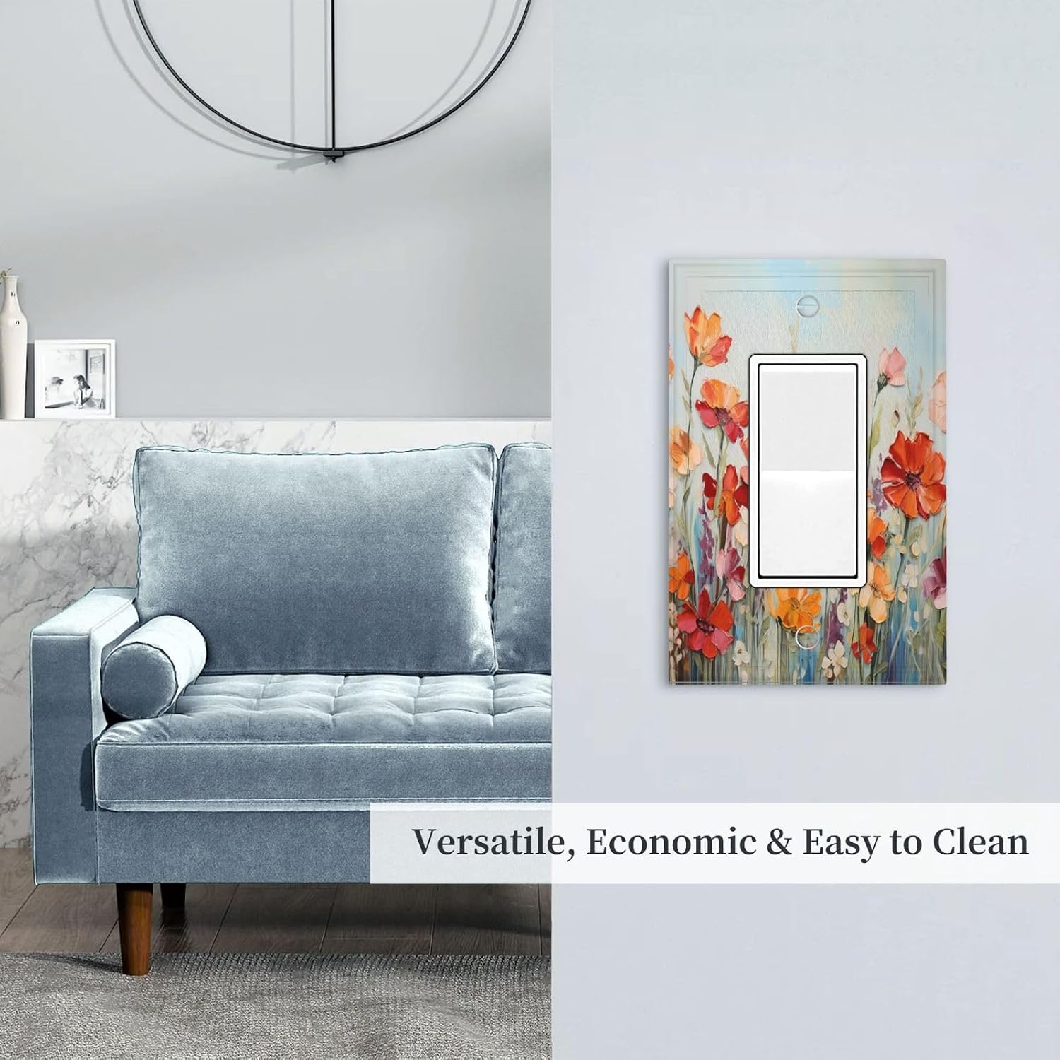 Watercolor Floral Light Switch Cover 1 Gang Single Rocker Rustic Country Vintage Colorful Flower Decorative Wall Plate Switchplate Receptacle Faceplate for Bathroom Bedroom