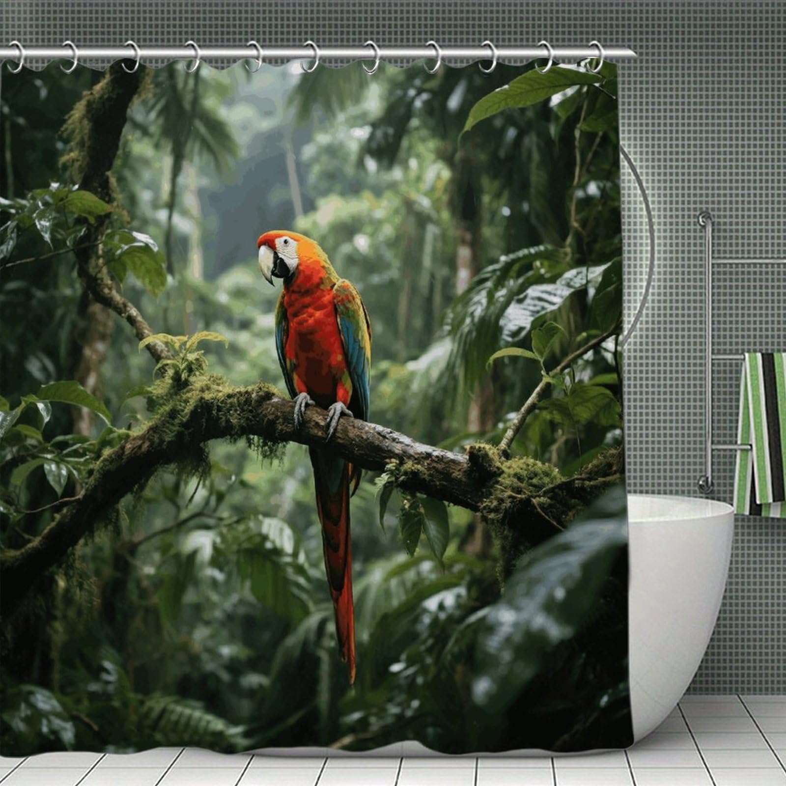VstaDank Parrot_Rainforest Shower Curtain Waterproof Bathroom Shower Curtain with C Type Hooks Soft Lightweight Shower Curtains Liner Washable Polyester Cloth Shower Liner 71x71 Inch
