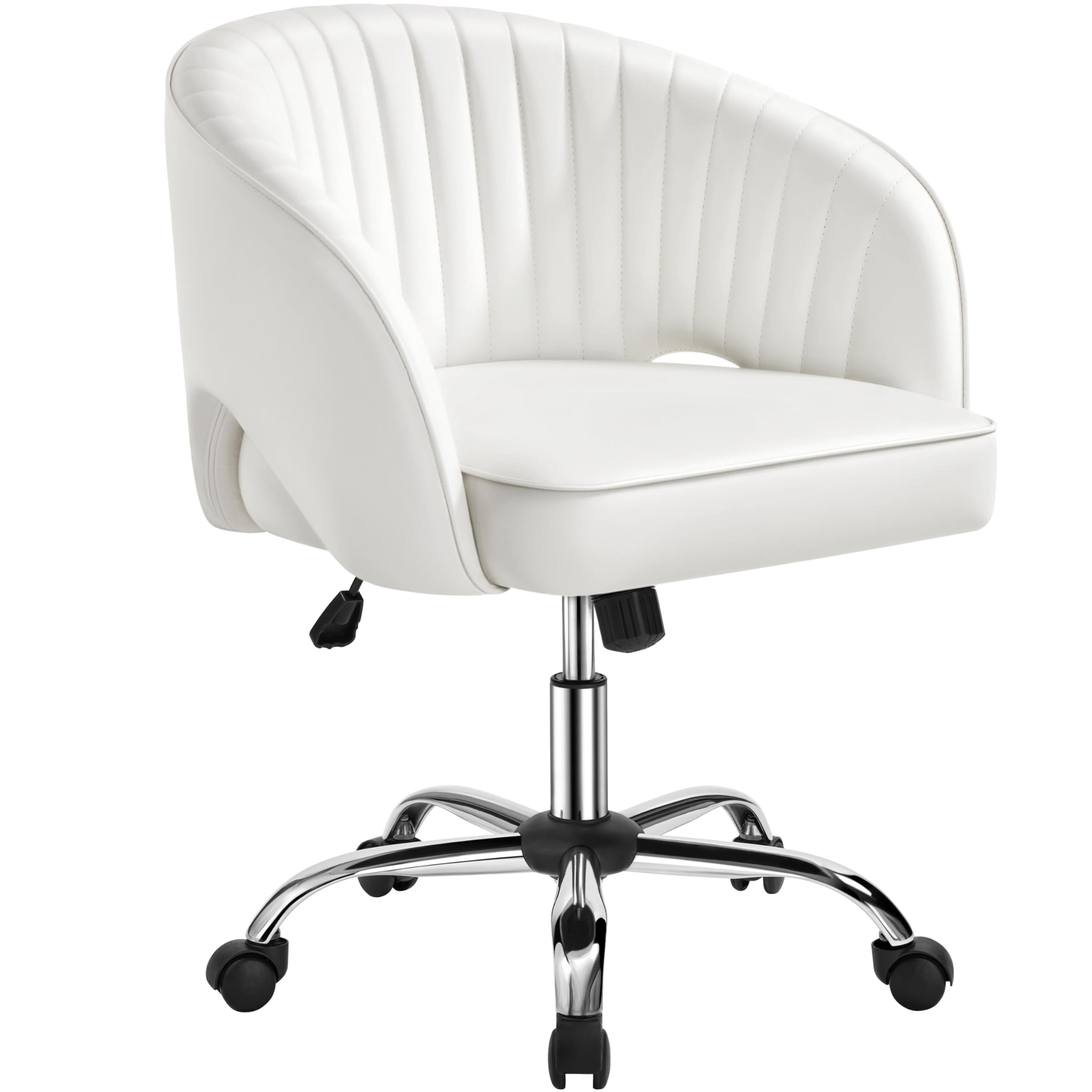Yaheetech Faux Leather Office Desk Chair, Makeup Vanity Chair Swivel Adjustable Accent Armchair for Home Office, Bedroom, Living Room, Cream