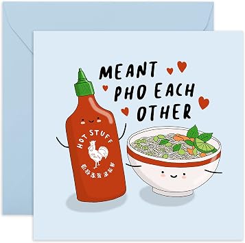 Cute Anniversary Love Card For Him Men - Meant Pho Each Other - Funny Valentines Day Card For Husband Wife - Love Cards For Her Girlfriend Boyfriend - Kids Valentines Day Cards - With Stickers