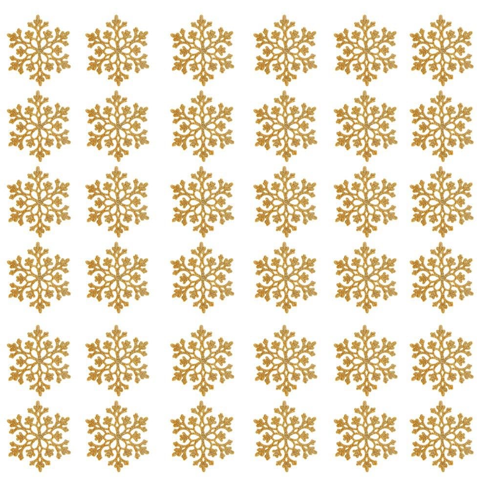 UDSKNV[KSL Christmas for Tree Decorations-Snowflake Ornaments 36pcs, Plastic Glitter Snow Flakes for Tree B