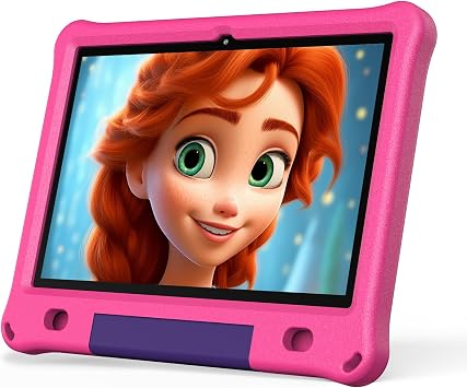 PRITOM All-New Android 15 Kids Tablet, 10-Inch Tablet for Children, 64GB + 1TB Expandable Storage, WiFi 6, Parental Control, Educational Software Games Pre-Installed, with EVA Case, Pink