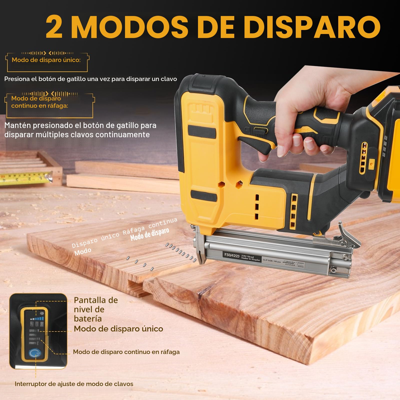 Clavadora Brad Inalámbrica para Batería Dewalt 20V Max, Pistola de Clavos Grapadora de Batería 18GA, Clavadora Grapadora Eléctrica 2 en 1 con 1000 Clavos y 1000 Grapas para Mejoras del Hogar y