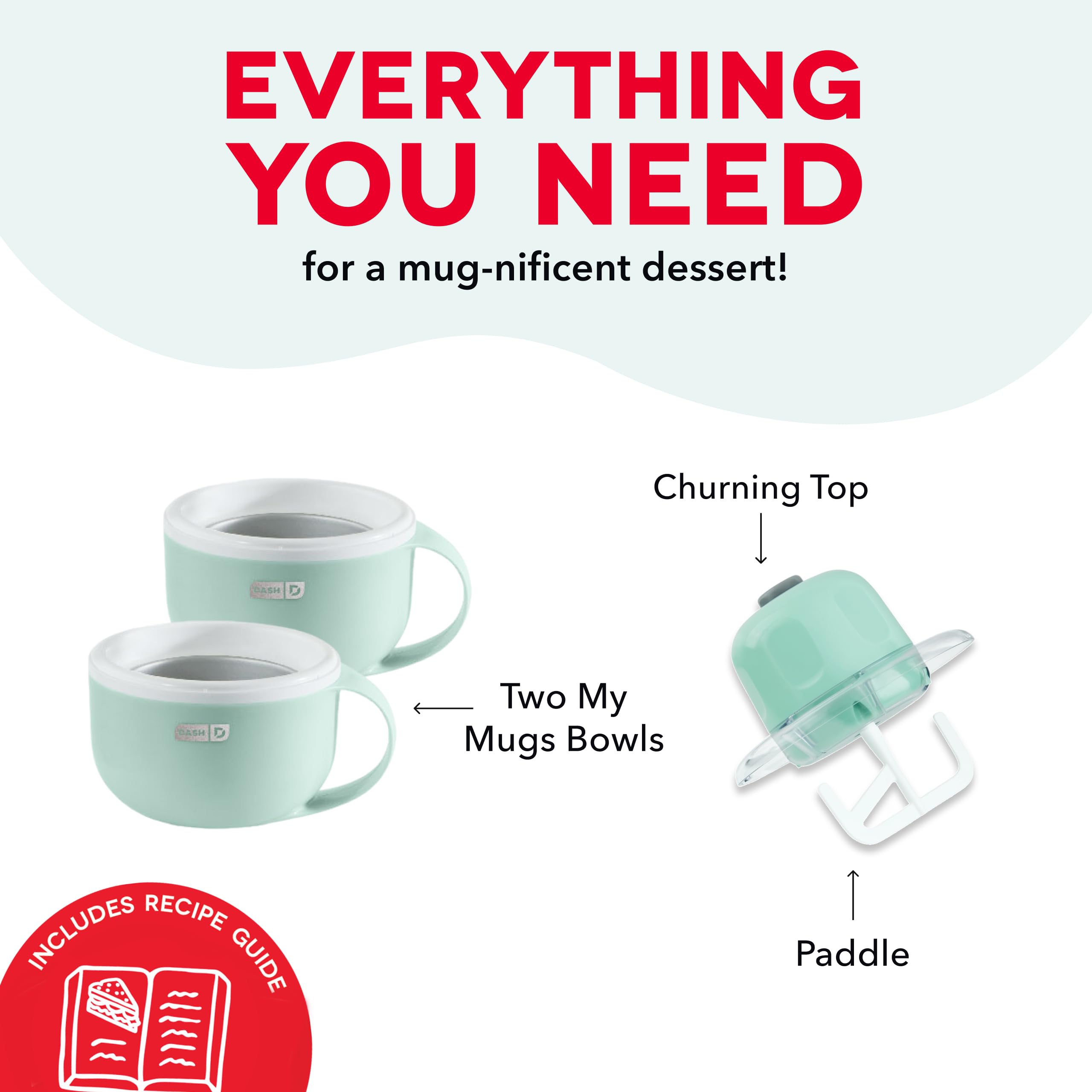 DASH My Mug Ice Cream Maker Machine (Aqua): Multi-Purpose Soft Serve Ice Cream Machine with (2) Bowls for Homemade Gelato, Sorbet, Frozen Yogurt, Built-In Ingredient Chute, Easy to Clean and Store