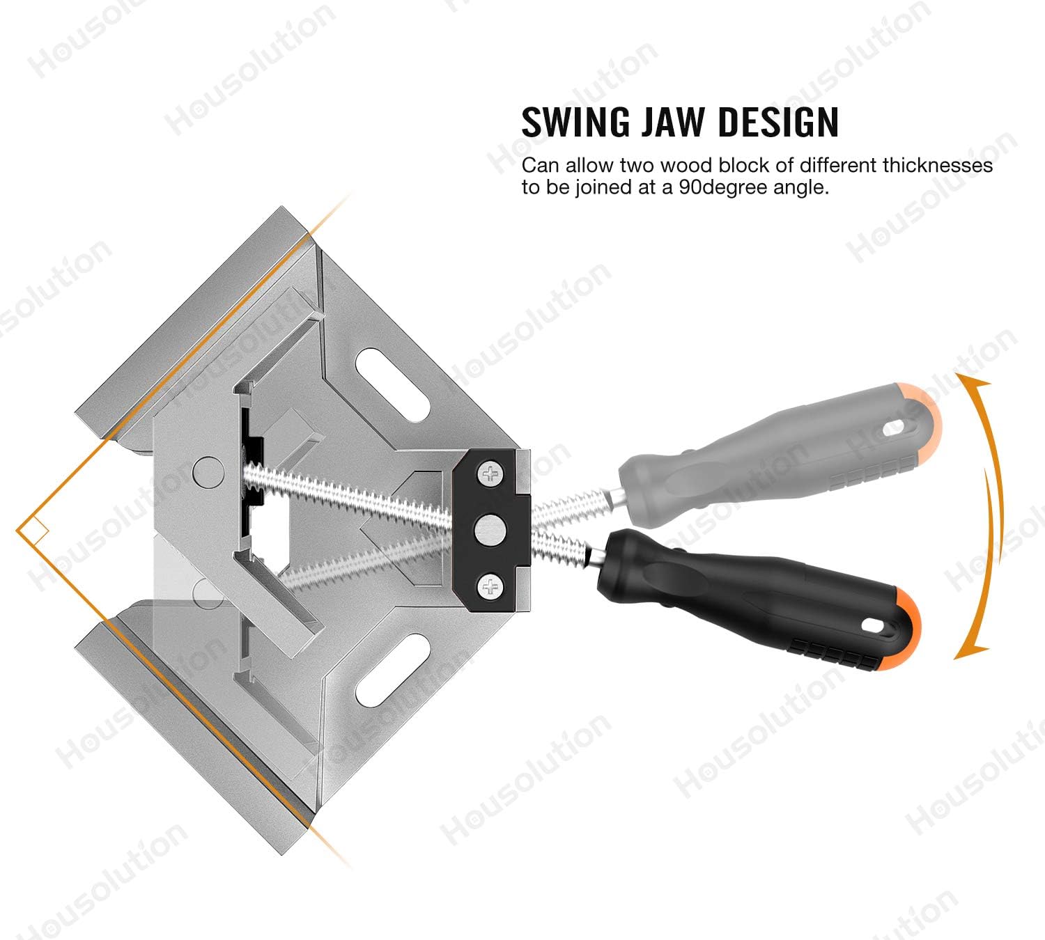 🛒 Flash Sale Housolution Right Angle Clamp, [2 PACK] Single Handle 90° Aluminum Alloy Corner Clamp, Right Angle Clip Clamp Tool Woodworking Photo Frame Vise Holder with Adjustable Swing Jaw - Silver Gray