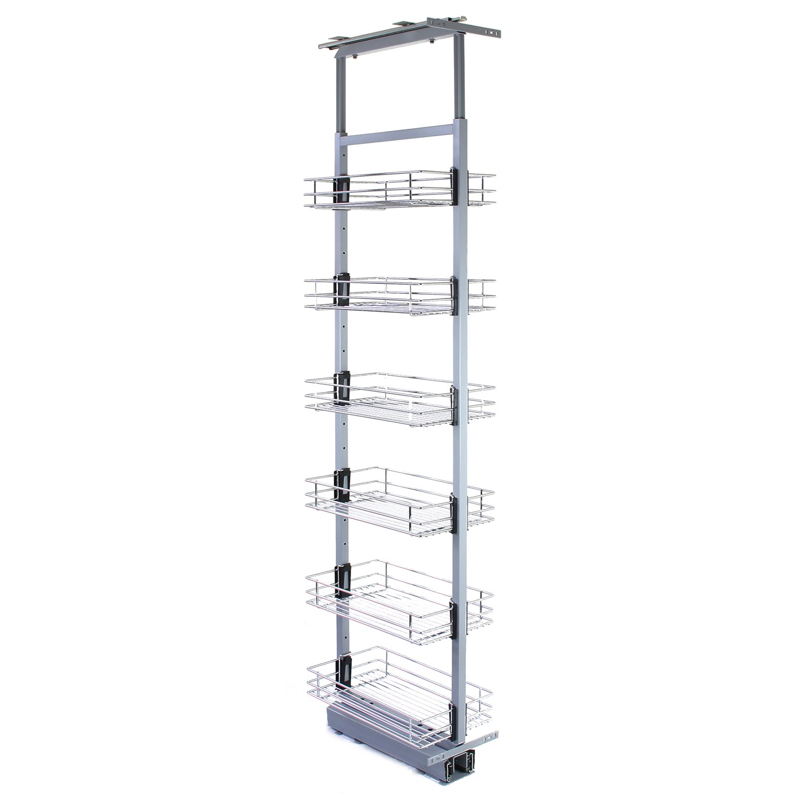 KuKoo Dispensa da cucina estraibile, 46 cm P, 170-195 cm H, chiusura ammortizzata, cestini metallici per armadietti portaoggetti