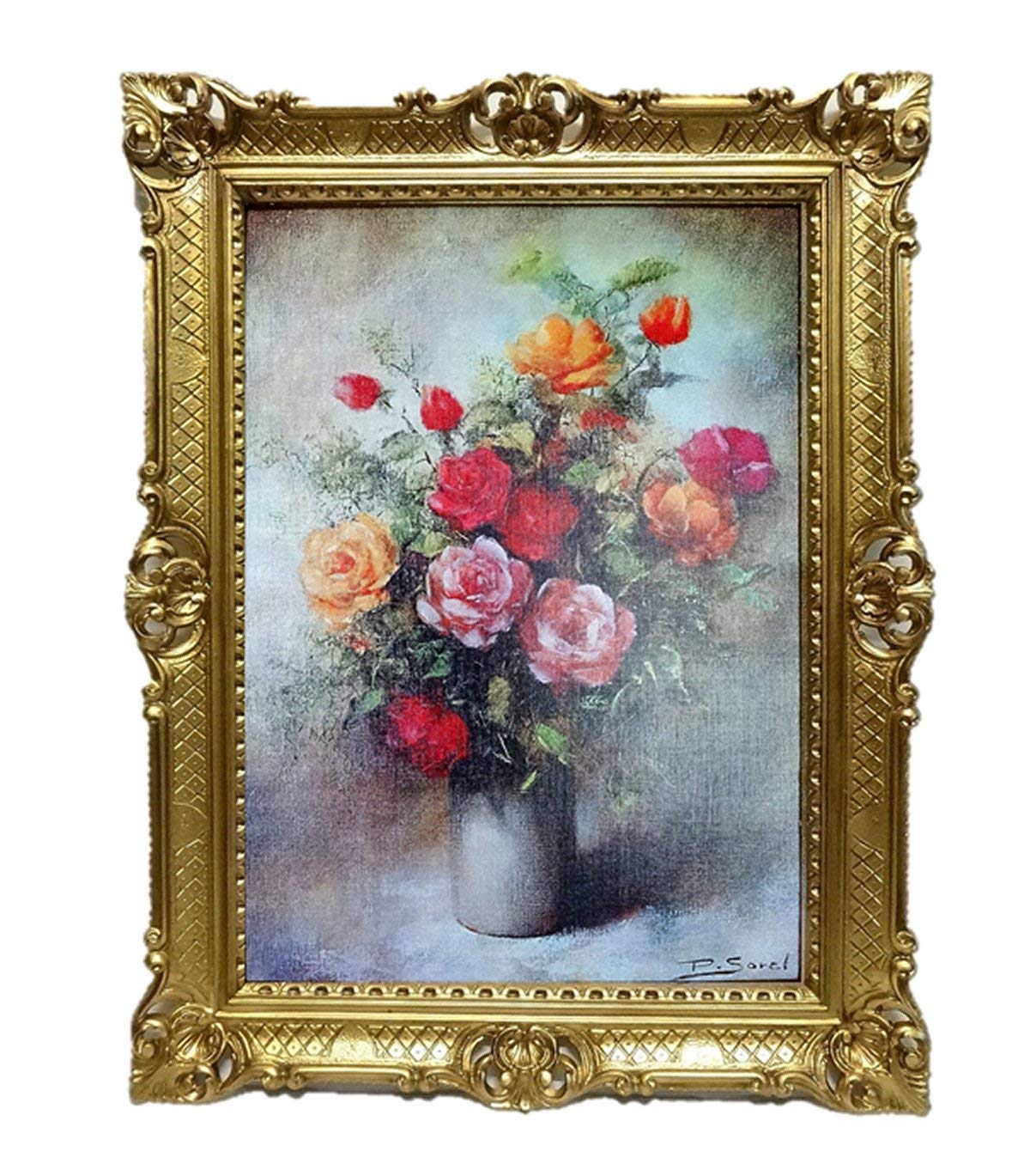 Bild Foto 90x70 cm BLUMEN P. SOREL Bilderrahmen Bilder mit rahmen barock Wandbild Kunstdrucke Gemälde Retro Repro antik für Café Bar Home Büro Praxis 58B