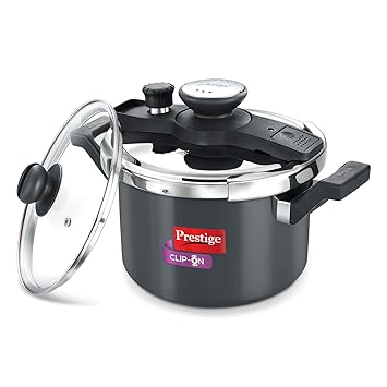 Prestige Clip On Aluminium Pressure Cooker with Glass Lid (5 Litres, 2-Pieces, Charcoal Black)