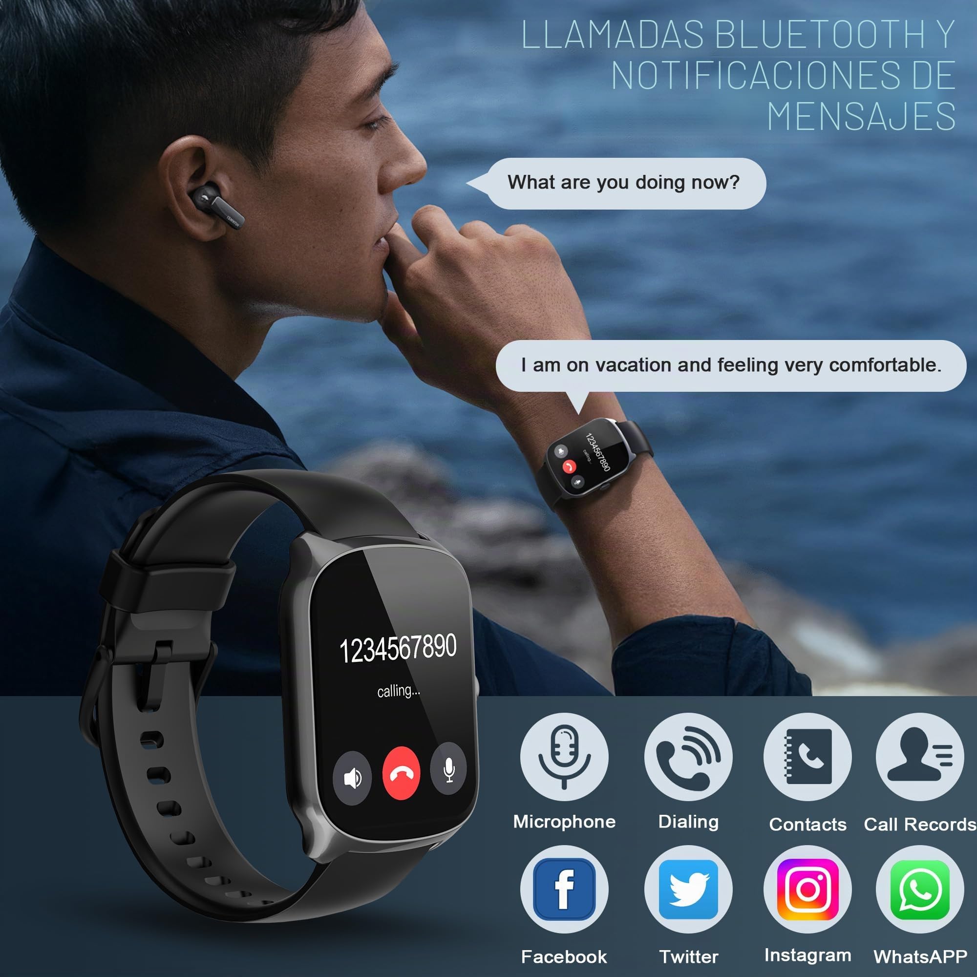STECEi Smartwatch Hombre Mujer, Pantalla Curva HD de 1,95", Reloj Inteligente con Contestar/Realizar Llamadas, 112 Modos Deportivos, Podómetro/Sueño/Frecuencia Cardíaca, IP68 Sumergible, Negro