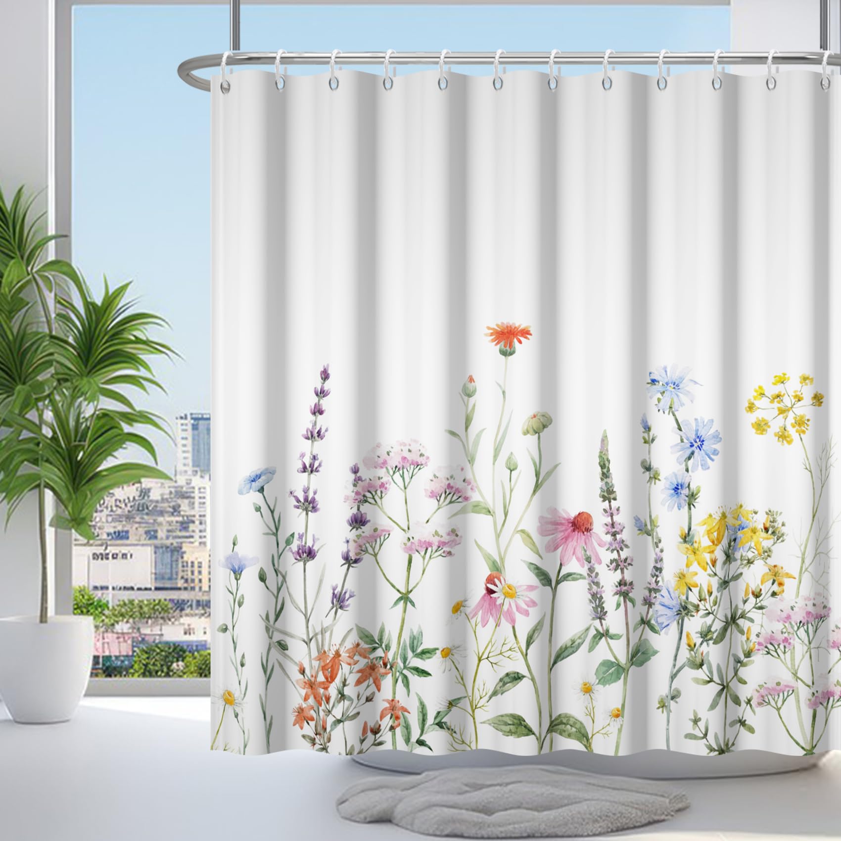 Rideau de douche floral coloré lavable rideau de bain plantes sauvages 183x183