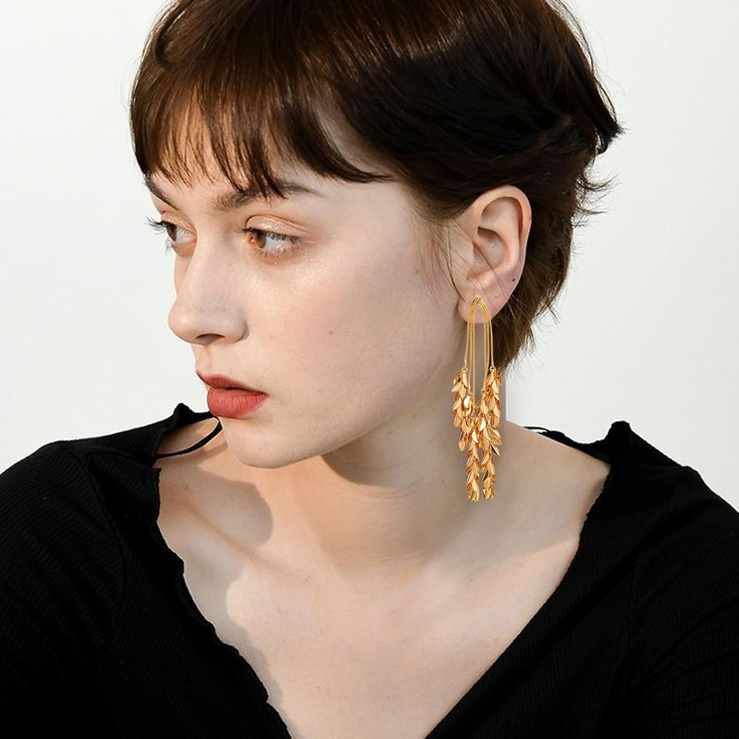 Gold Vintage Dangle Earrings for Women Gold Statement Earrings Leaf chandelier Drop Earring - Image 7
