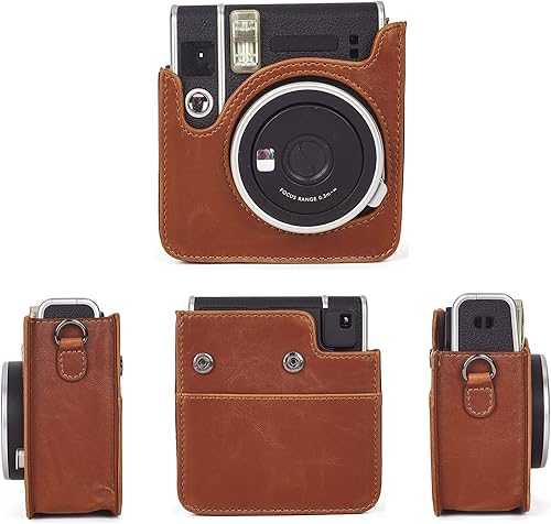Miniatura 2 de Phetium Funda para cámara instantánea compatible con Instax Mini 40, bolsa de piel sintética con bolsillo y correa de hombro ajustable (marrón)