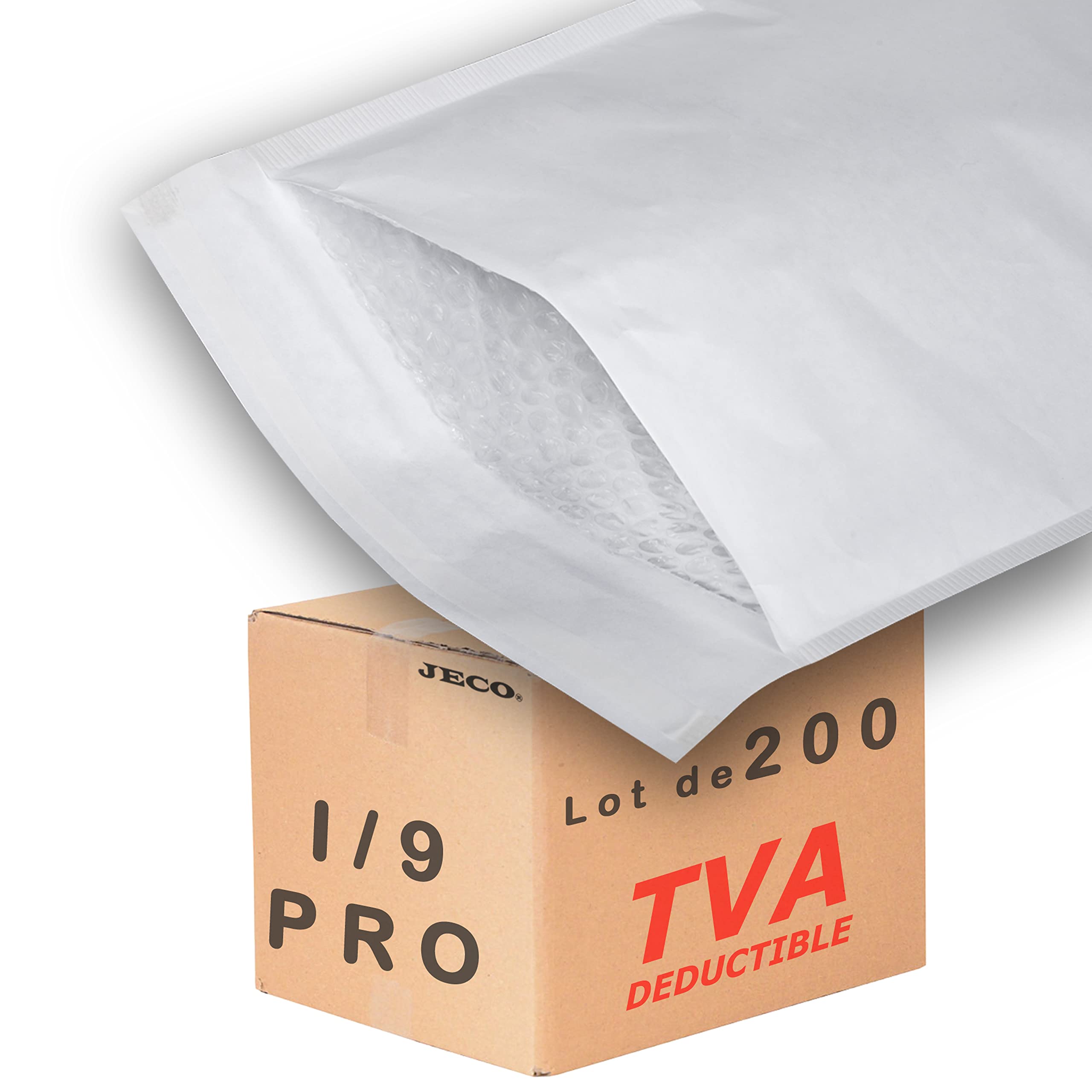 Jeco - Lot de 200 enveloppes à bulles d'air kraft blanches taille I/9 int. 300 x 440 mm pochettes matelassées d'expédition PRO