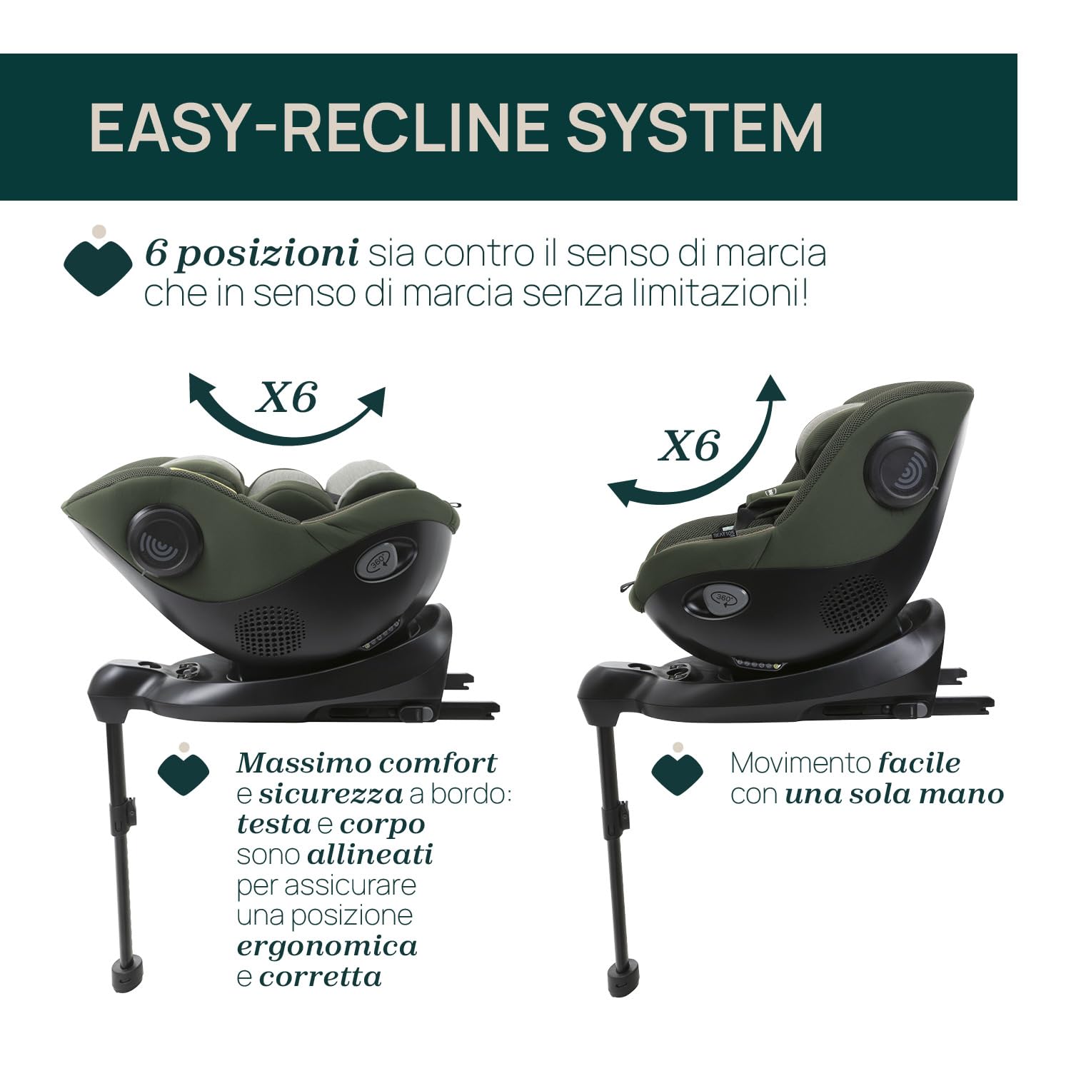 Chicco Seat105 I-Size, Seggiolino Auto Omologato ECE R129/03, Girevole A 360°, Reclinabile in 6 Posizioni, Installazione Semplice e Veloce, Riduttore Incluso, 40-105 cm, Gruppo 0/1/2, da 0 a 4 Anni