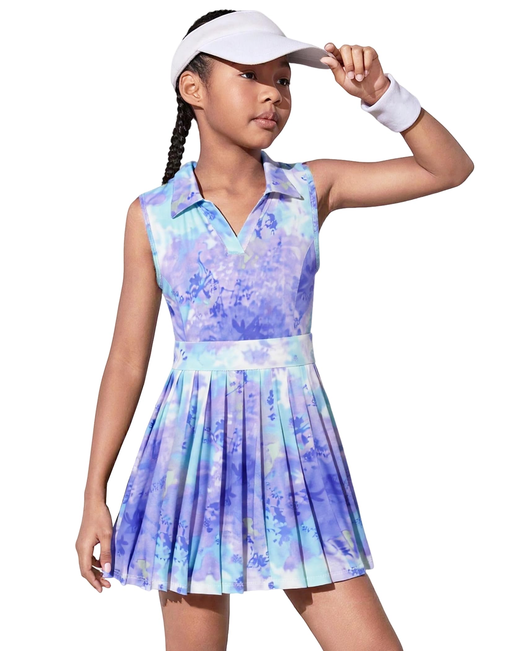 JiAmy Vestido de tenis para niñas, sin mangas, cuello en V, vestido atlético, corte en la espalda, plisado, vestidos de golf para niñas, 3-12 años