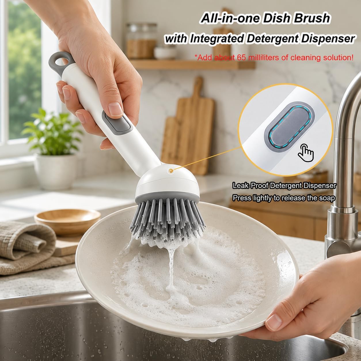 360° Rotating Dish Brush with Soap Dispenser, Kitchen Scrubber for Pots, Pans and Sink Cleaning image 5