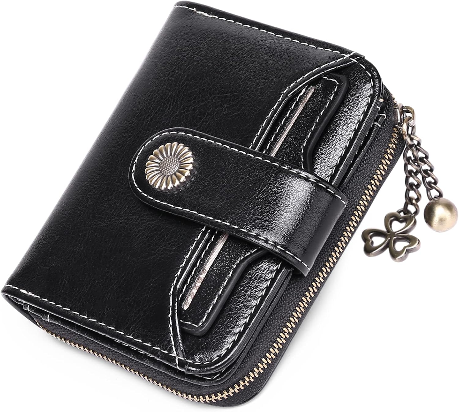 GOIACII RFID Women's Wallet Cute Small Credit Card Holder Ladies Coin Pouch Leather Black