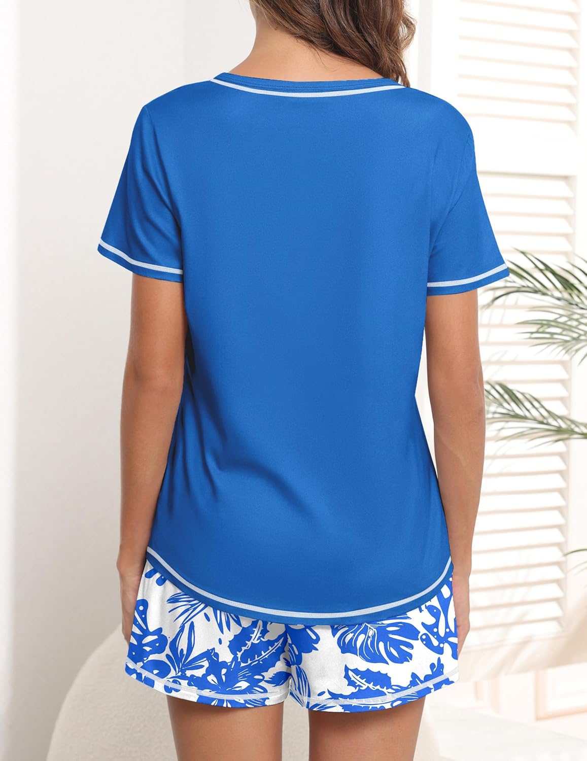 Ekouaer Women's Pajamas Sets Short Sleeve Lounge Sets Sleepwear Casual Two Piece Pjs With Pockets - Image 4