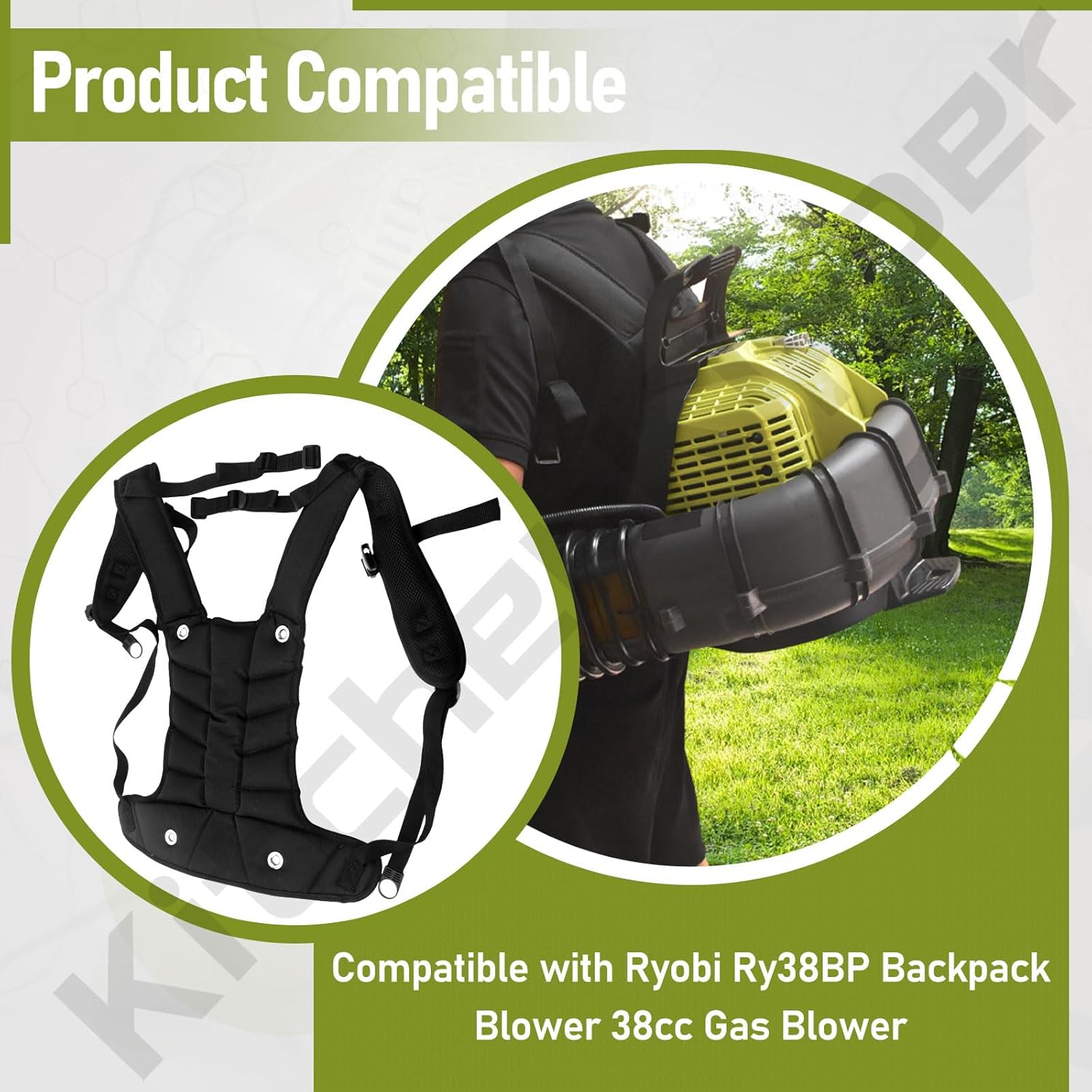 KitchenKipper 901588003 Leaf Blower Vacuum Straps Compatible with Ryobi RY40404VNM 40 Volt Backpack Blower, Fits Models RY08420A, RY08420, BP42, RYBP42EMC, RY38BP, RY38BPVNM