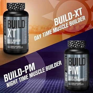 Jacked Factory Build PM Night Time Muscle Builder & Sleep Aid - Post Workout Recovery & Sleep Support Supplement w/VitaCherry Tart Cherry, Ashwagandha, Melatonin - 60 Natural Veggie Pills