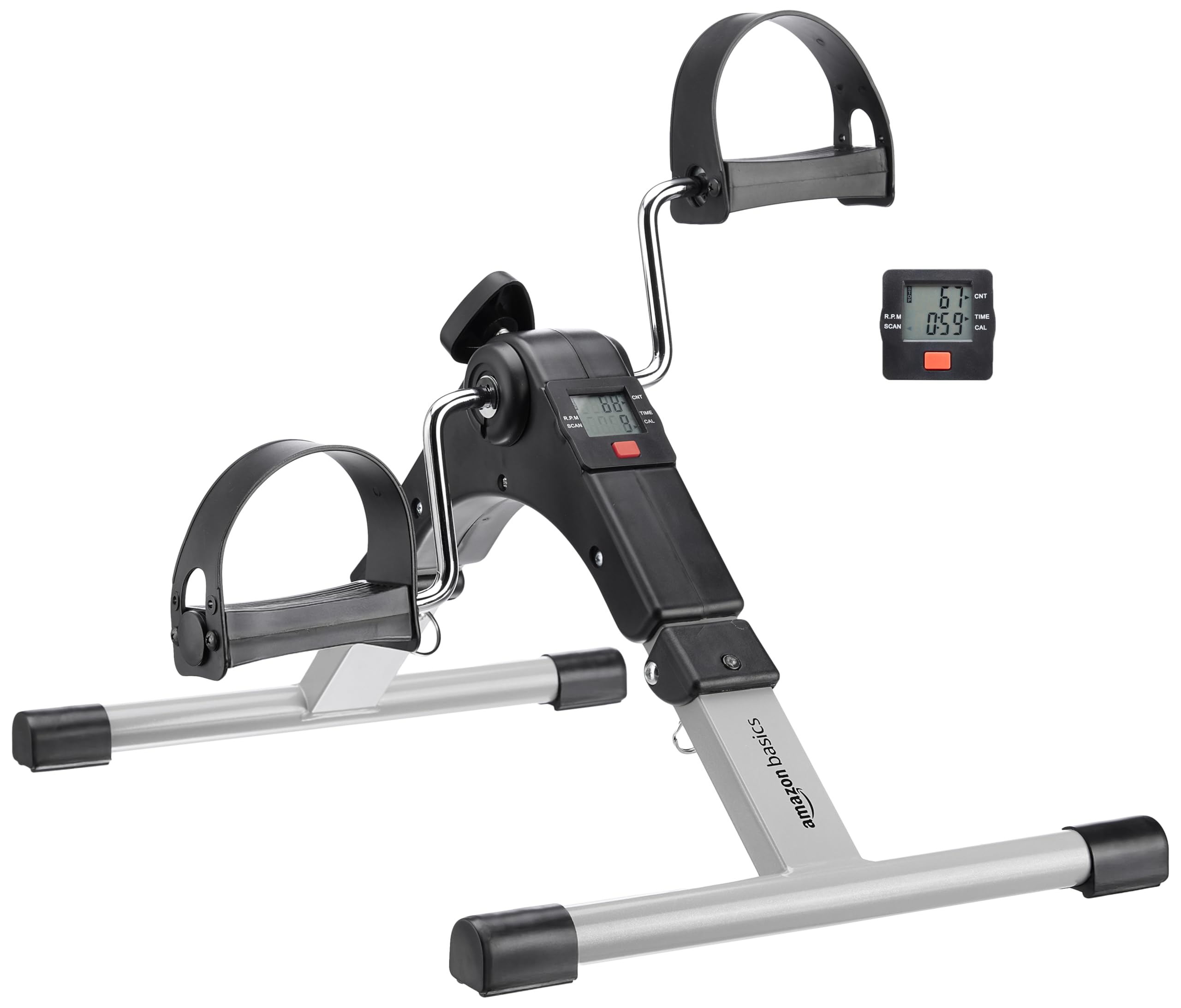 Amazon Basics Mini Bike Digital Pedal Exerciser | Mini Cycle for Home Workout with Fixing Strap, Adjustable Resistance & LCD Display | Versatile Workout Equipment | 46 x 10 x 58 cm | Black