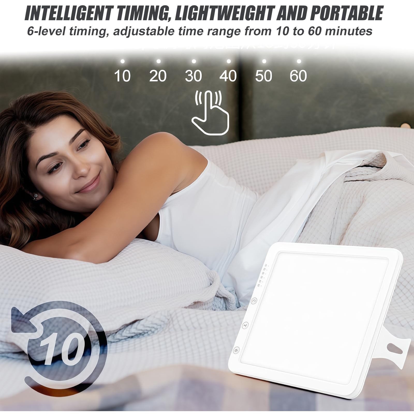 Lámpara de luz diurna, 10000 lux, regulable, luz de día LED, terapia de luz, con 5 niveles de brillo, 3 temperaturas de luz, temporizador, luz solar LED, lámpara de luz diurna