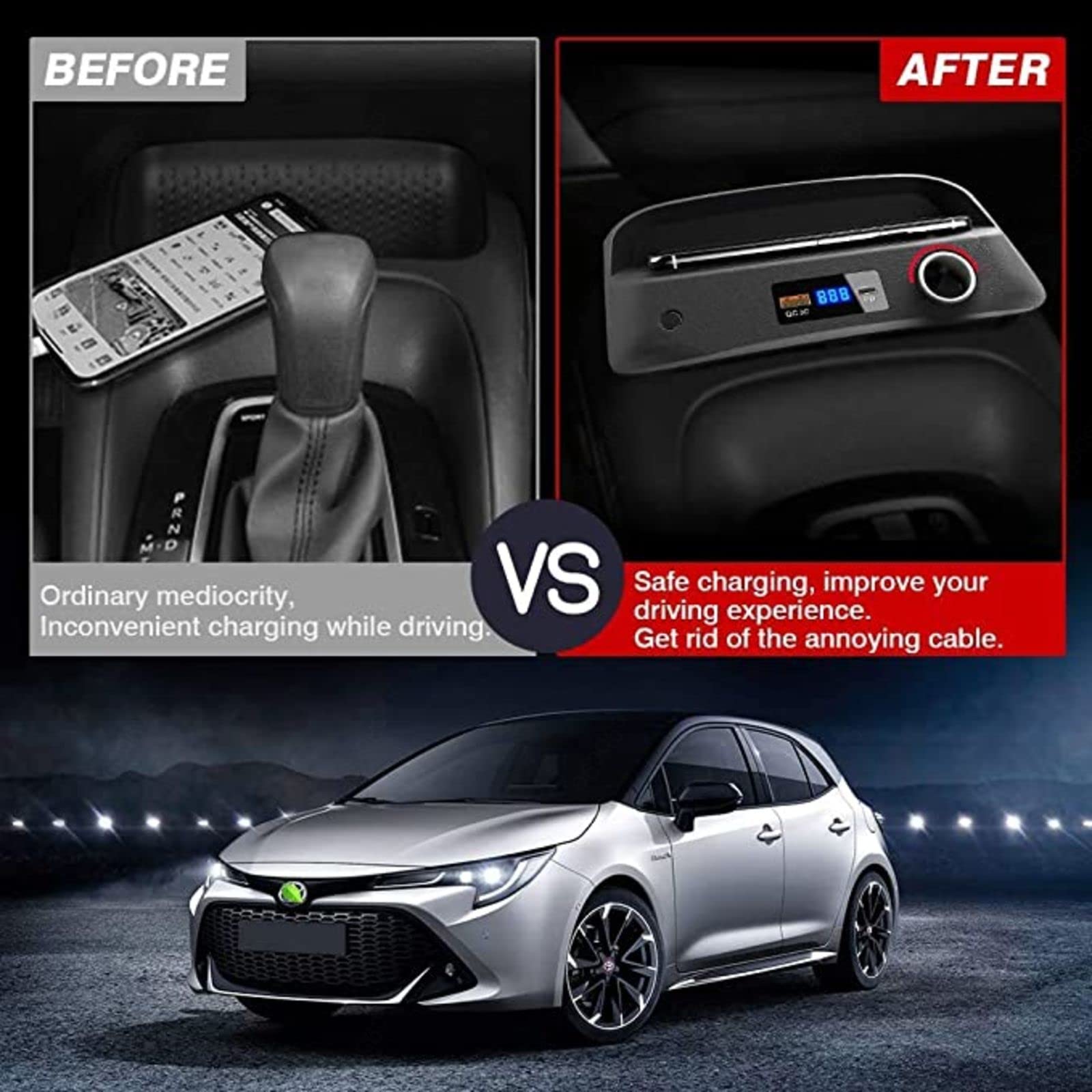 Cargador de Coche inalámbrico para Toy-OTA Corolla 2019-2021 Panel de Accesorios de Consola Central con Puerto USB QC3.0 y Puerto PD de 18 W, Cargador de teléfono de Carga rápida de 15 W para 11/P