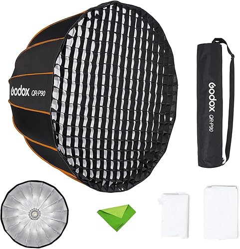 GODOX QR-P90 - Caja de luz parabólica de 35.4 pulgadas35.4 in, cajas suaves de montaje Bowens, caja de luz parabólica de liberación rápida, con
