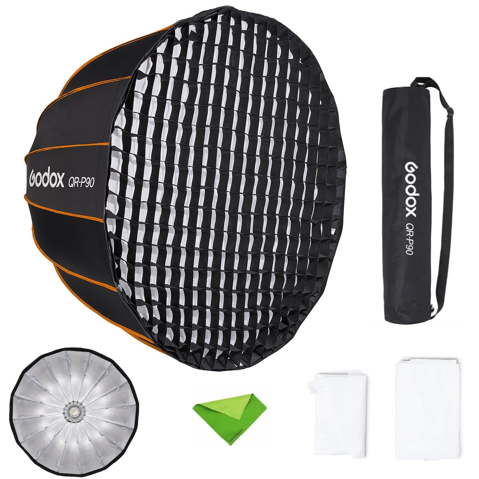 GODOX QR-P90 35.4Inch/90CM Parabolic Softbox,Bowens Mount Soft Boxes w/Grid | Quick Release, with Front & Inner Diffuser for SL-60W AD600BM VL150 UL150 SL150II Compatible with Amaran 100X 200D 200X