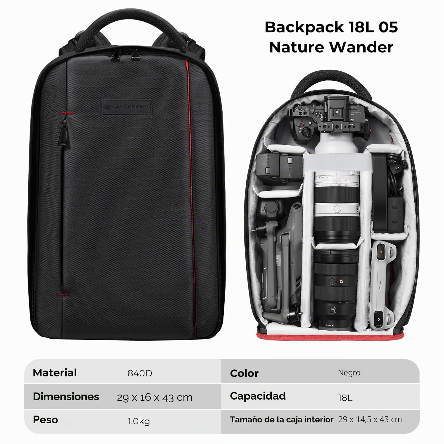 K&F Concept - Mochila para cámara fotográfica Impermeable con Compartimento para portátil para Canon Sony Nikon Olympus SLR/DSLR