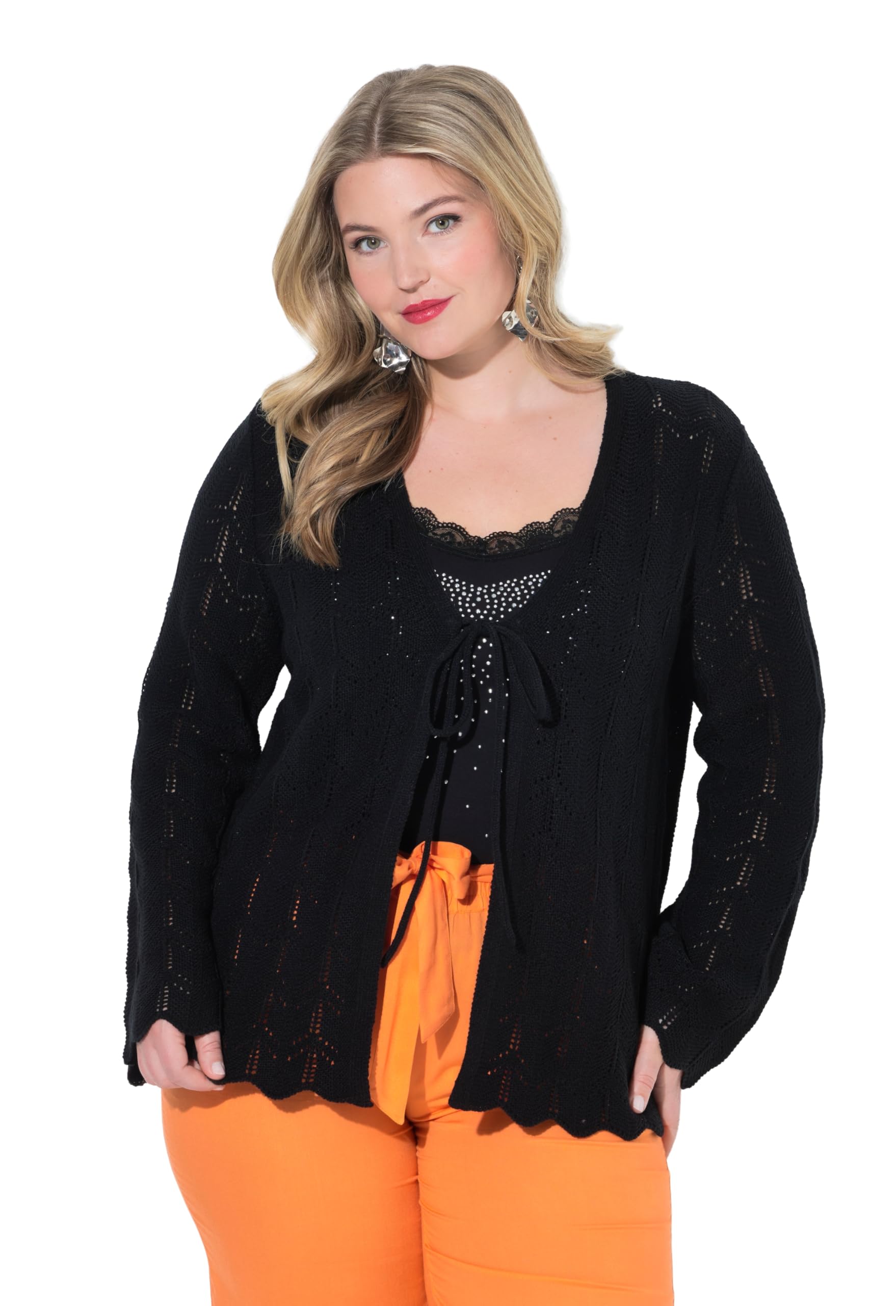 MIAMODA Damen große Größen Übergrößen Plus Size Strickjacke, gerade Passform, Ajourstrick, Langarm 850216