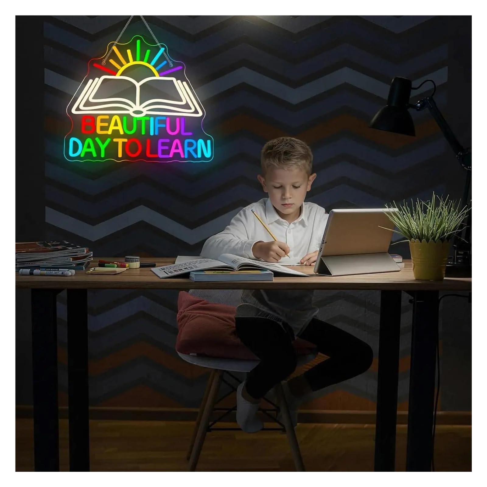 Insegna al Neon Beautiful Day To Learn Insegna Al Neon Luce LED Alimentata Tramite USB Per La Lettura Angolo Aula Studio Biblioteca Arredamento 38cmx32cm