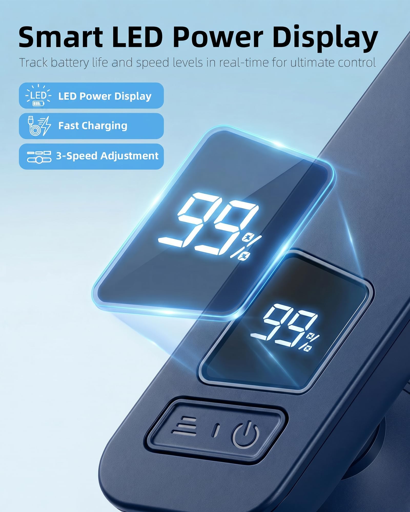 FrSara Ventilatore portatile da collo che soffia aria fredda ricaricabile, dispositivo di raffreddamento personale alimentato a batteria con USB di tipo C, display a LED, luce, 3 velocità, 3000 mAh