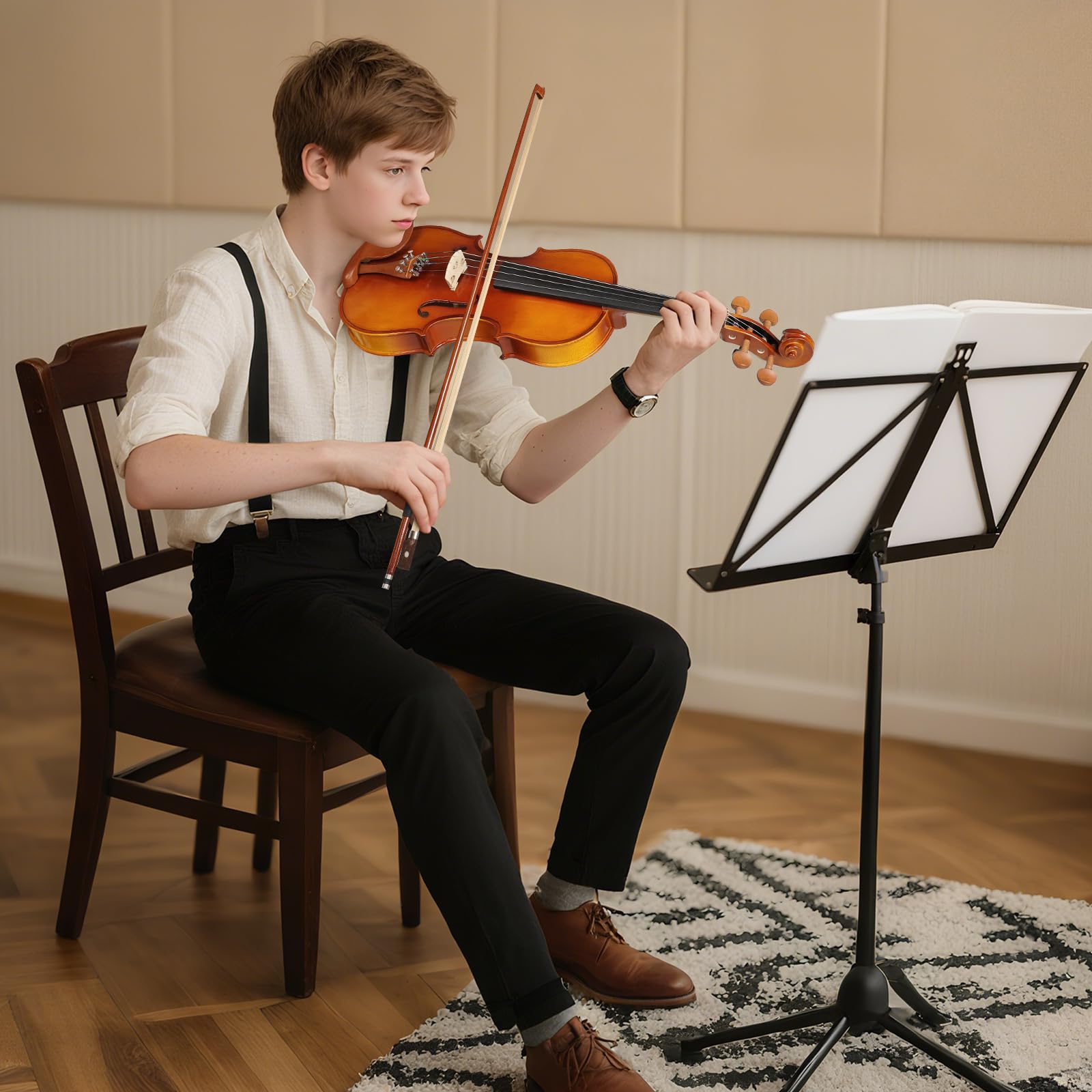Kmise Violine 4/4 Starter-Set in voller Größe für Studenten, Anfänger, Erwachsene, robustes Jujube-Holz, akustisches Geigen-Set mit Hartschalenkoffer, Bogen, Kolophonium, extra Saiten, Schulterstütze