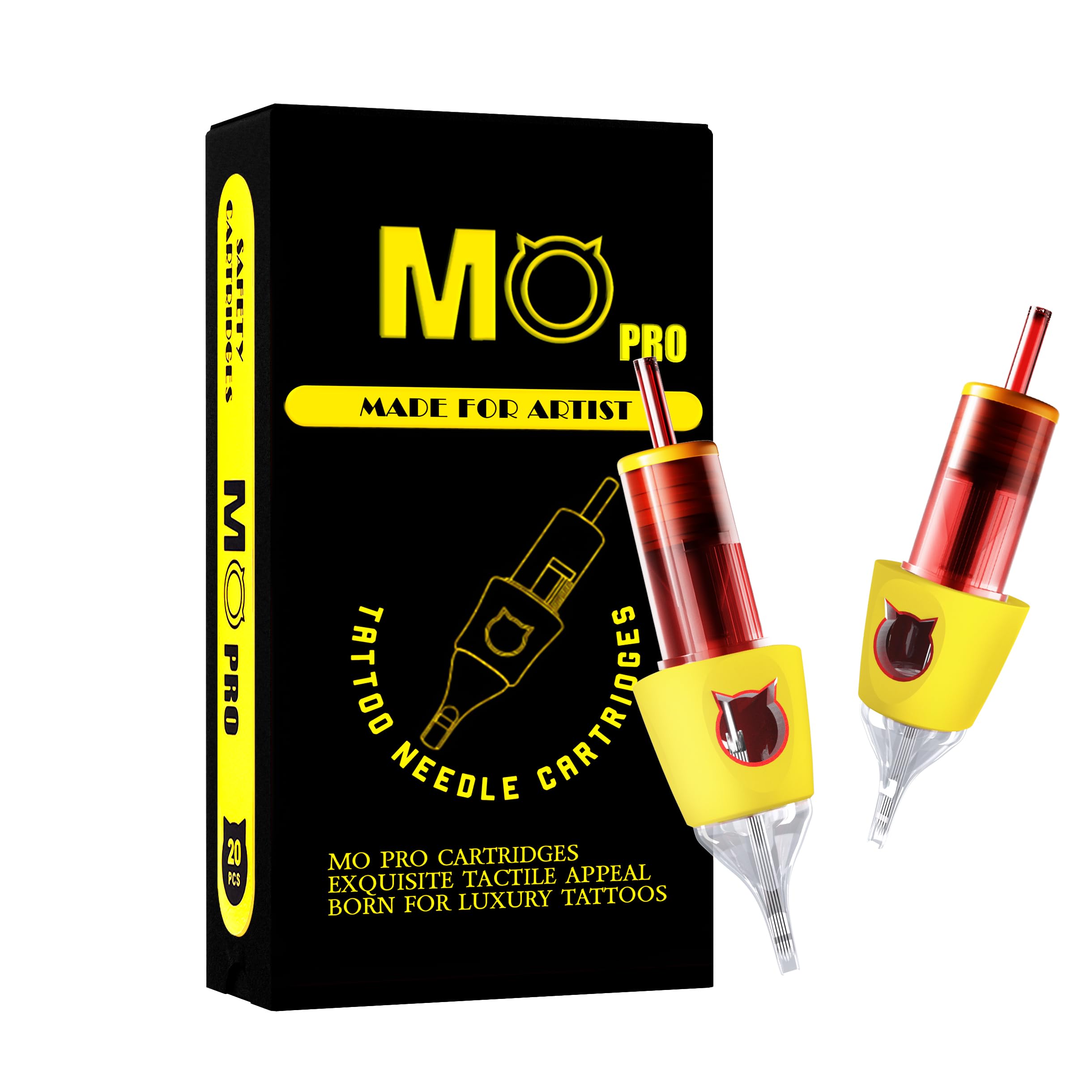 Tattoo Cartridge Needles - 20PCS PRO Expert Grade Disposable Tattoo Needles Standard #12 Curred Magnum 15, Silicone Finger Ledge for Excellent Comfort, Grip and Control