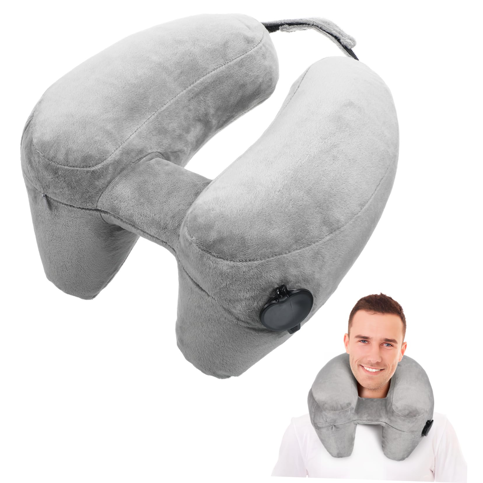 Gatuida Almohada de Viaje Cuello Inflable con Capucha para Soporte Cervical Coche o Avión Almohada de Viaje Inflable Cómoda