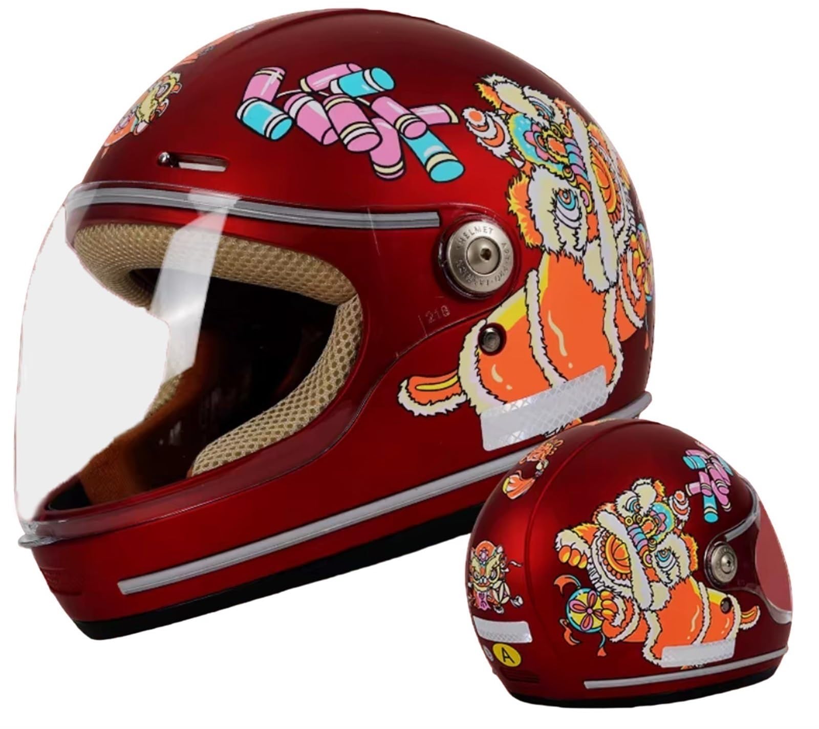 Retro Kids DOT Approved Full Face Motorcycle Helmet,Toddler Vintage Go-Kart Street Electric Scooter Dirt-Bike ATV Helmet,Cool Youth Child Moped