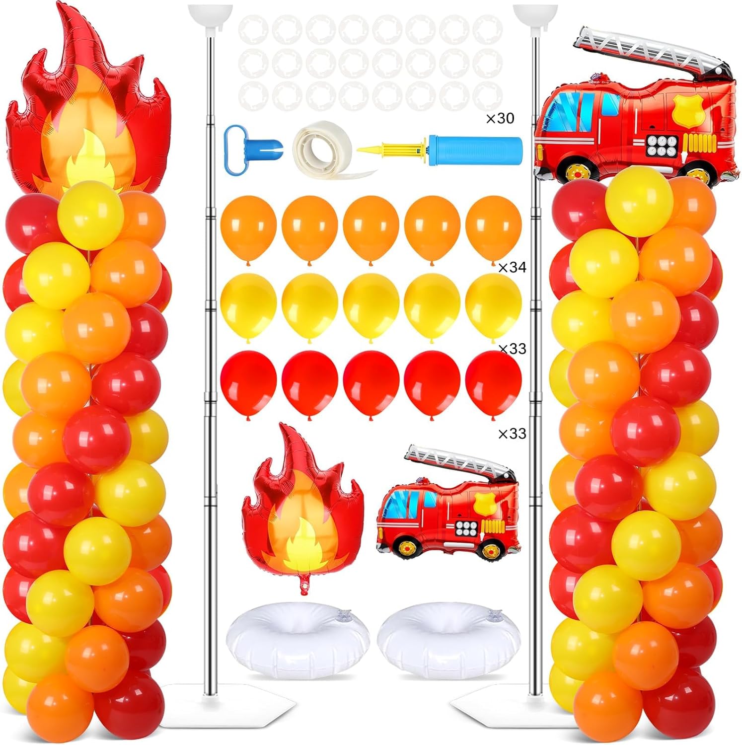 2 Sets Movie Night Balloon Column Stand Kit With 102 Popcorn Clapboard Foil Balloons 5.57ft Adjustable Tower Stand With Base Adjustable Arch Column for Camera Film Movie Birthday Party Supplies