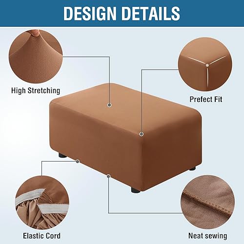 Miniatura 5 de H.VERSAILTEX Funda otomana 100 % impermeable y rectangular, de terciopelo elástico, para sala de estar con parte inferior elástica antideslizante,