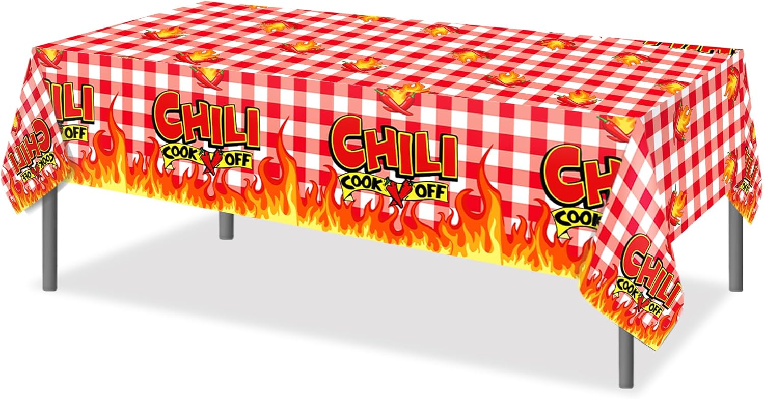 Adirasenotek 3Pcs Chili Cook Off Tablecloth Chili Cook Off Decorations Plastic Table Covers for Buffet Birthday Baby Shower Party Holiday Kitchen Event Use Picnic Table Cloth,87x51In ﻿ - Image 4