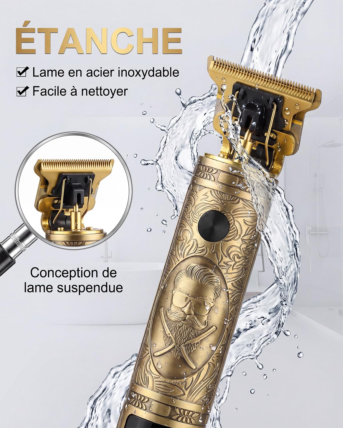 Tondeuse Cheveux Hommes, Tondeuse Barbe Homme T Zéro écart Avec écran LED, IPX7 Étanche à L'eau Sans Fil Tondeuse Precision Rechargeable, Tondeuse Professionnelle pour Famille Barbier et Cadeau Homme