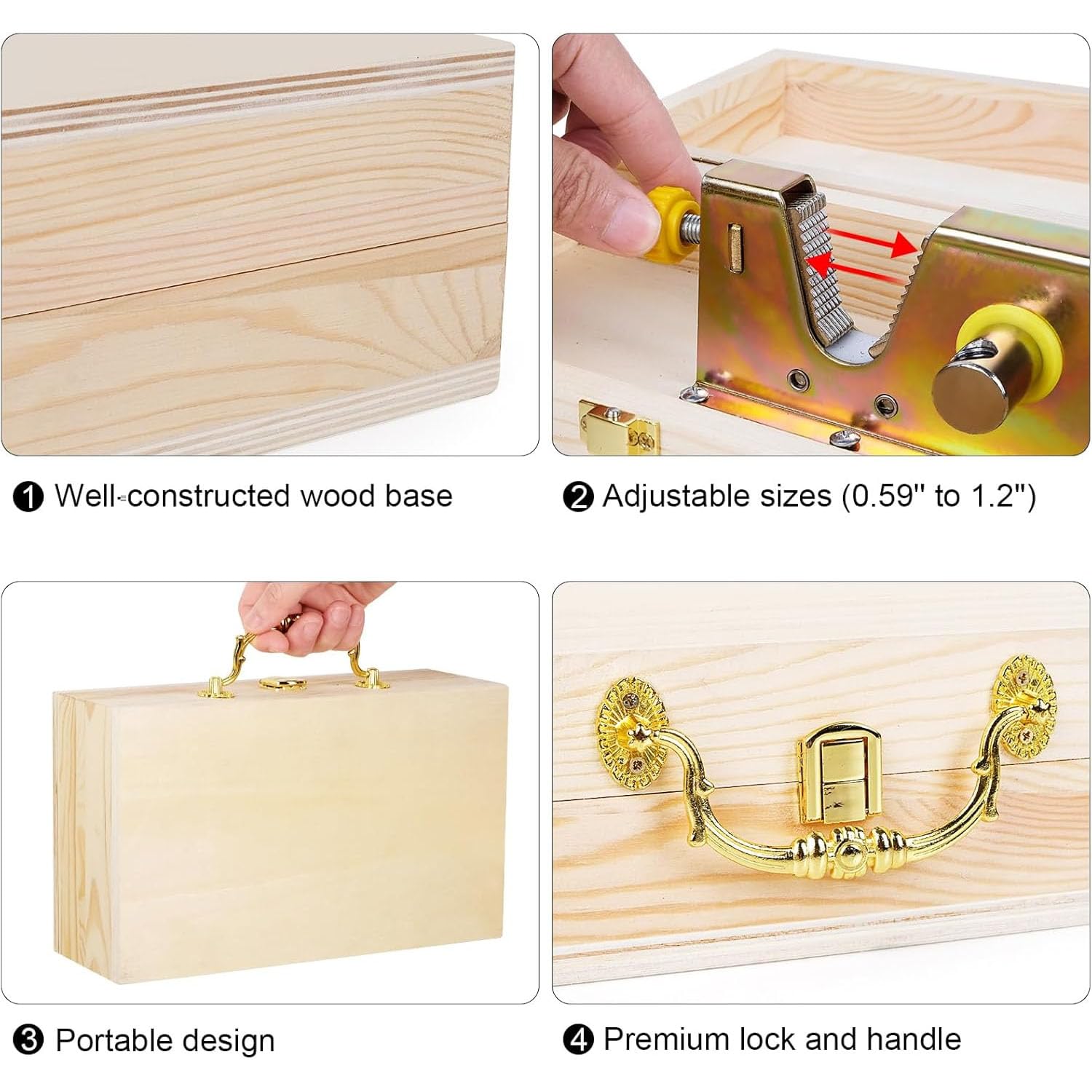Casse-noix robuste avec pince réglable et boîte cadeau en bois, tranchant et facile à utiliser pour noix, noix de pécan, macadamia, noisettes et châtaignes