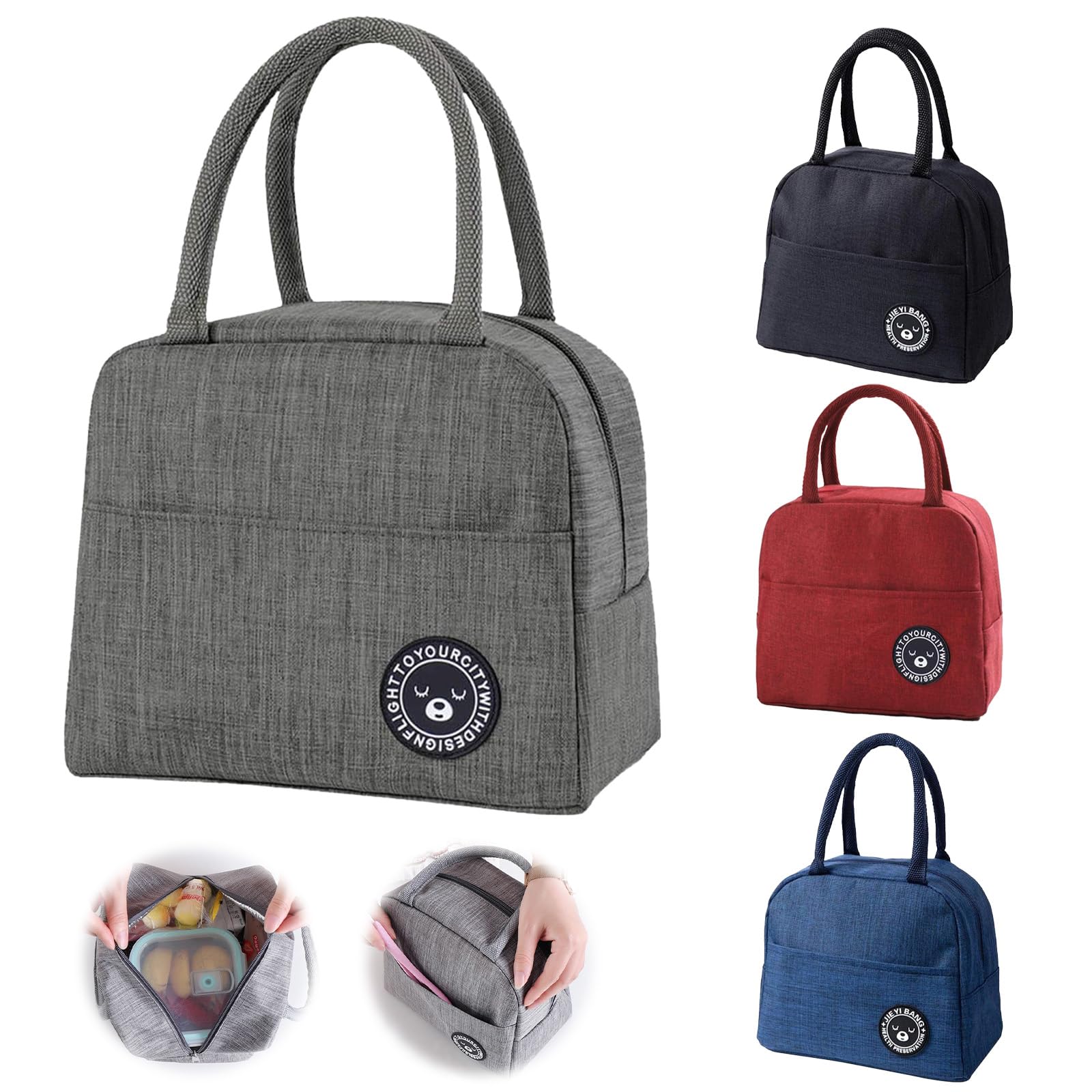ZoneYan - Borsa da pranzo isolata, borsa per il pranzo, impermeabile, piccola borsa termica per il pranzo, mini borsa termica per bambini, per scuola, ufficio (grigio