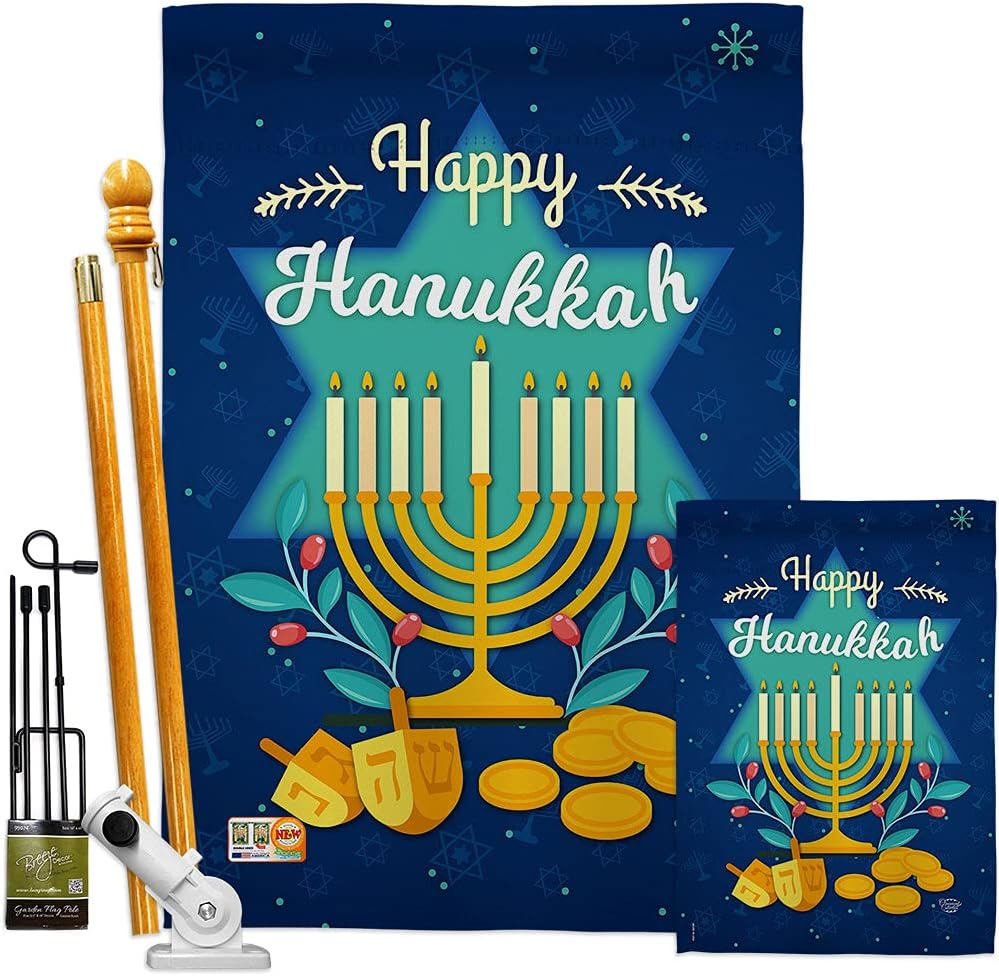 Happy Hanukkah House Flag Wintertime Candle Bonsai Menorah Jewish Chanukah David Small Decorative Gift Yard Banner Made In USA 28 X 40