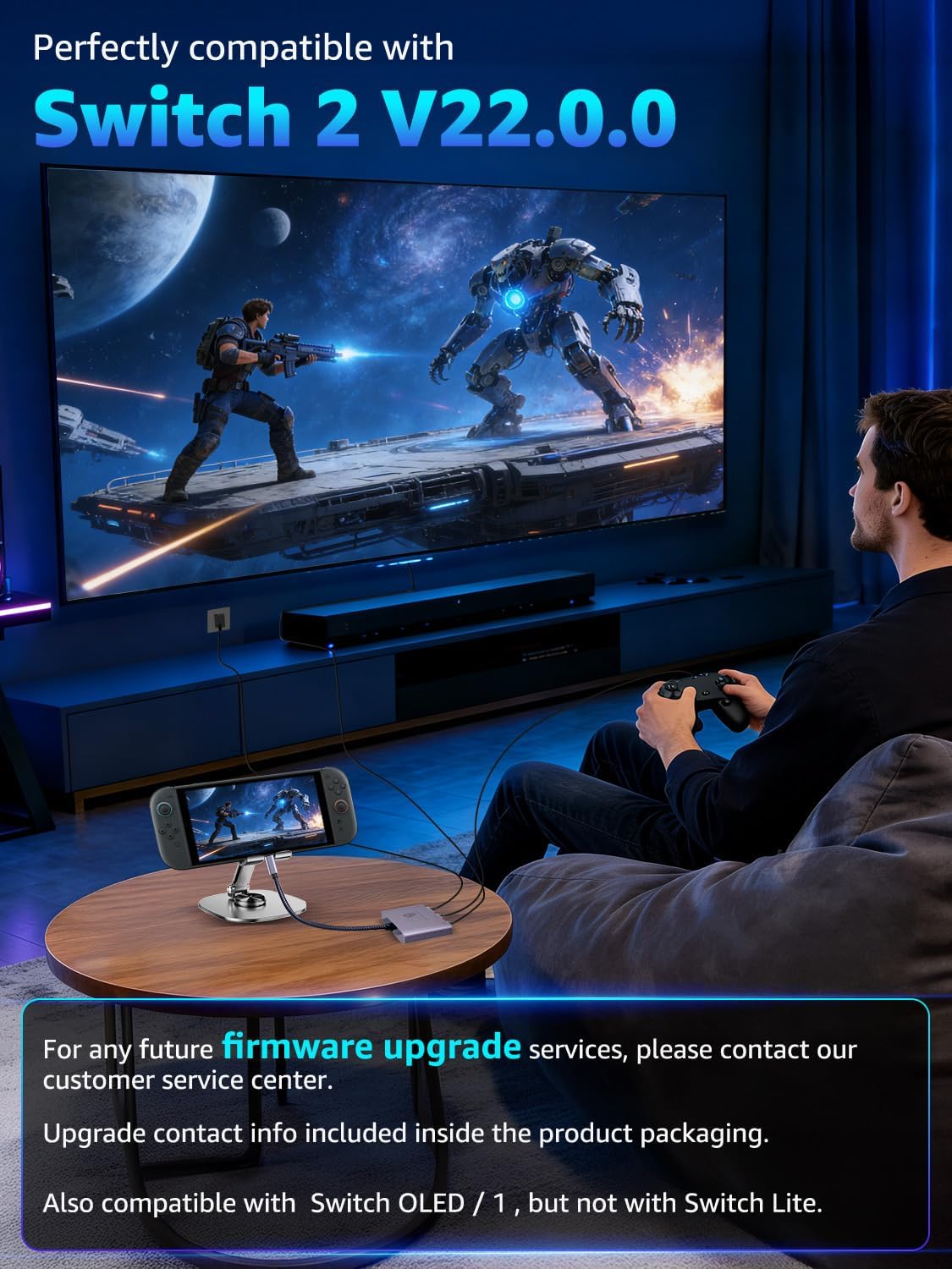 [V 22.0.0] Switch 2 Dock 8K@60Hz 4K@240Hz/120Hz/60Hz,HDMI 2.1&48Gbps,100W PD USB C Charging,HDR10+,Portable&Travel Mini TV Docking Station HDMI Adapter Compatible with Nintendo Switch 2/OLED/1,Grey