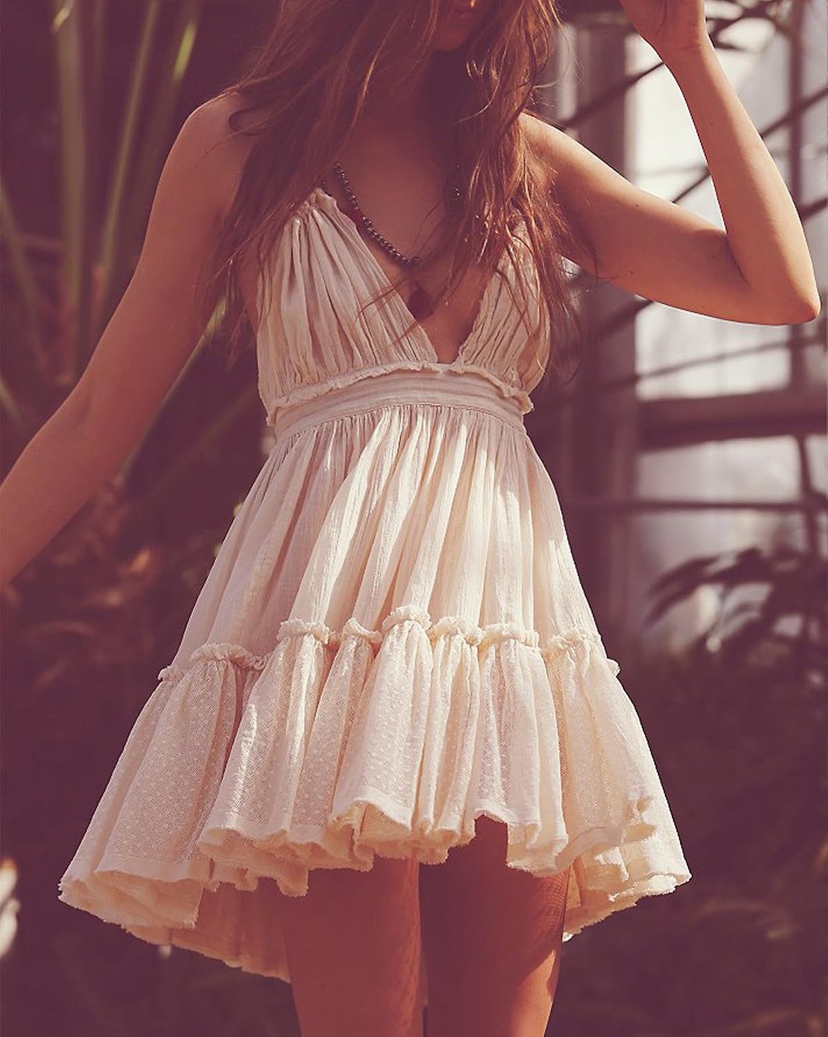 R.Vivimos Womens Summer Halter Deep V Neck Sexy Patchwork Mini Short Dresses - Image 3