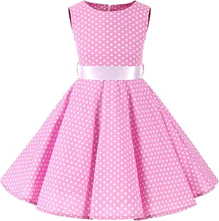 Vestidos para meninas, roupas infantis, vestido de festa, sem mangas, estampa de bolinhas para crianças, dança infantil (rosa-choque, 11 a 12 anos)